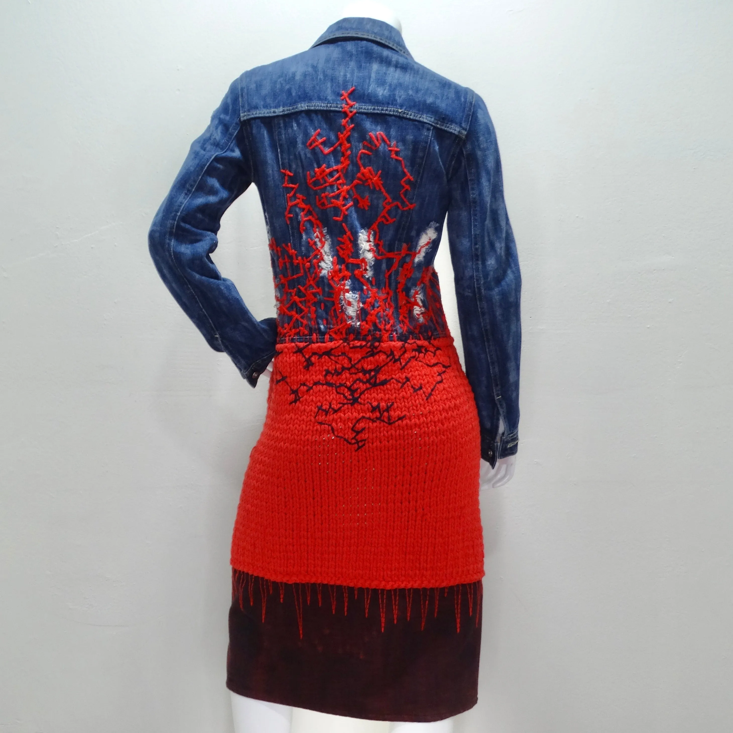 2000s Red Knit Denim Jacket