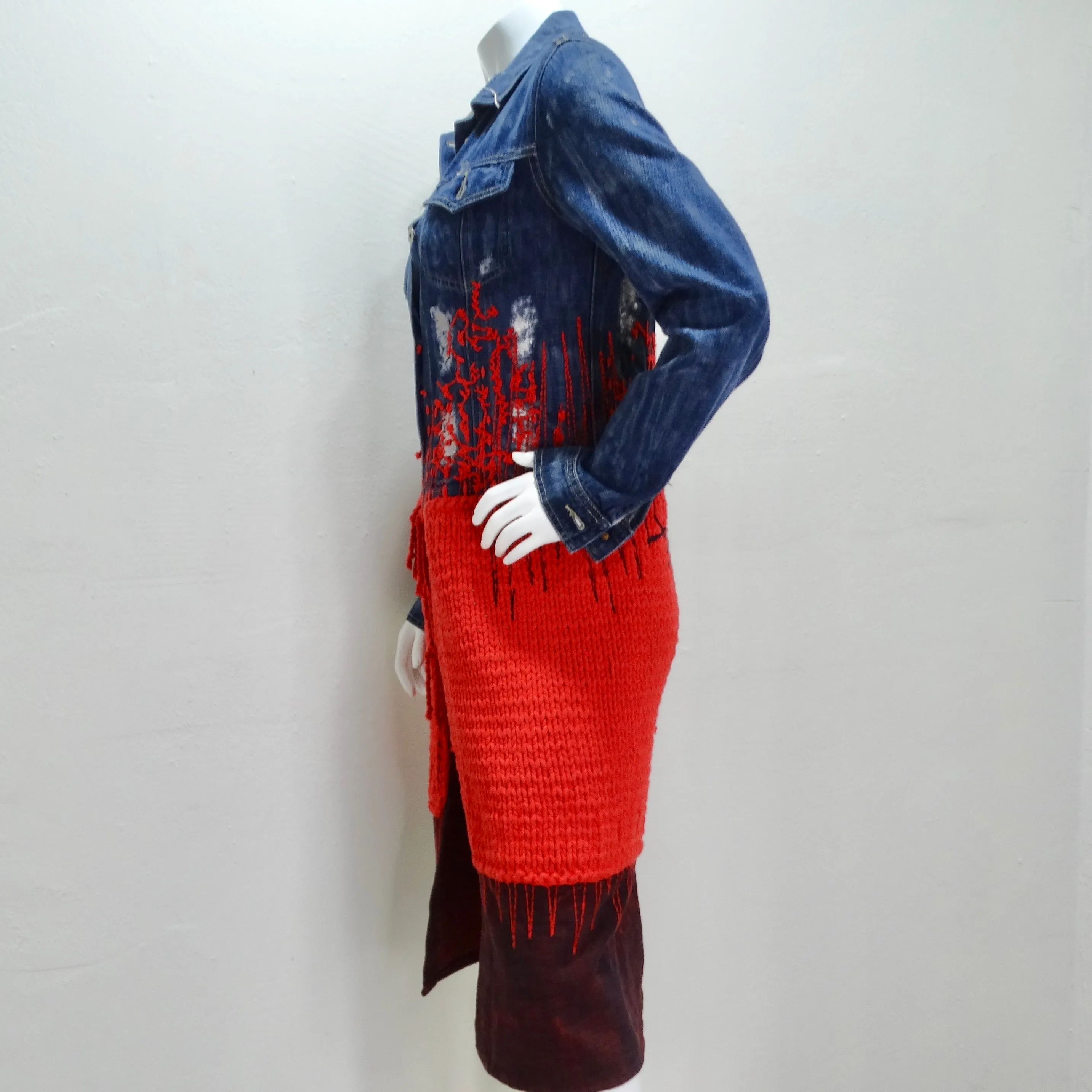 2000s Red Knit Denim Jacket