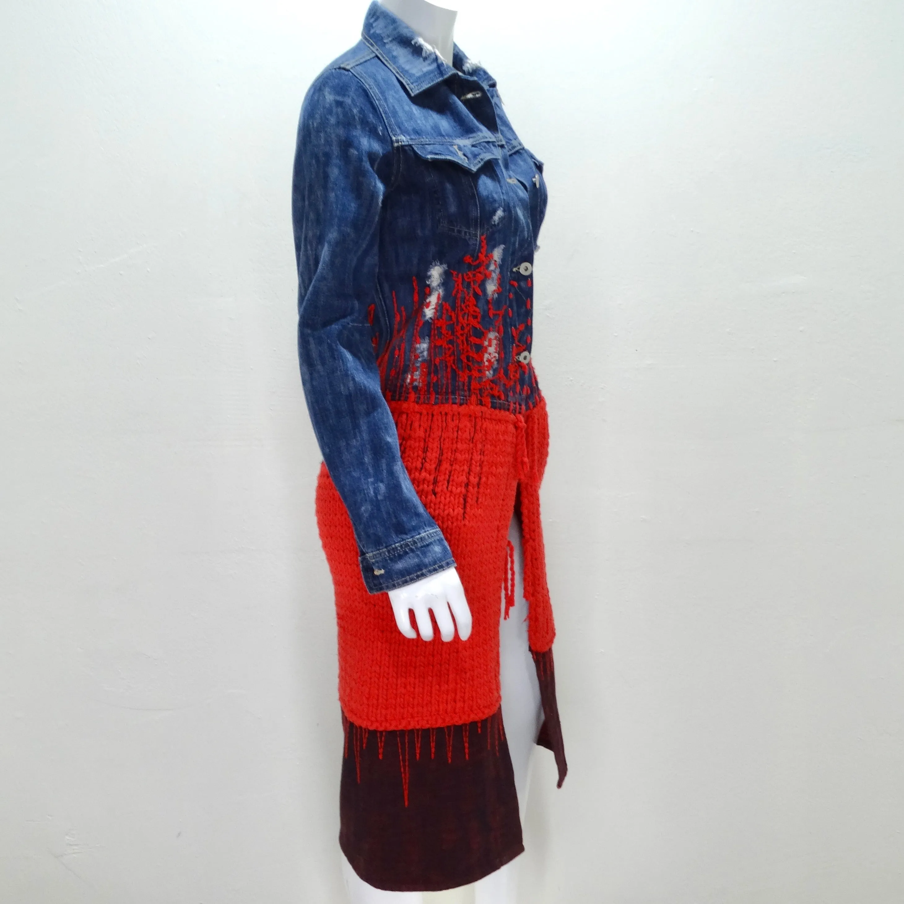 2000s Red Knit Denim Jacket