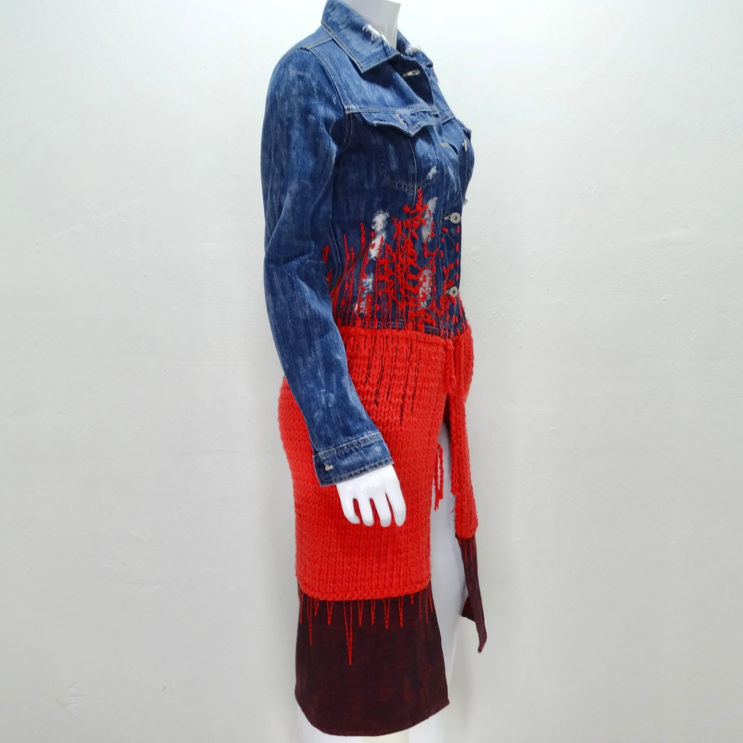 2000s Red Knit Denim Jacket