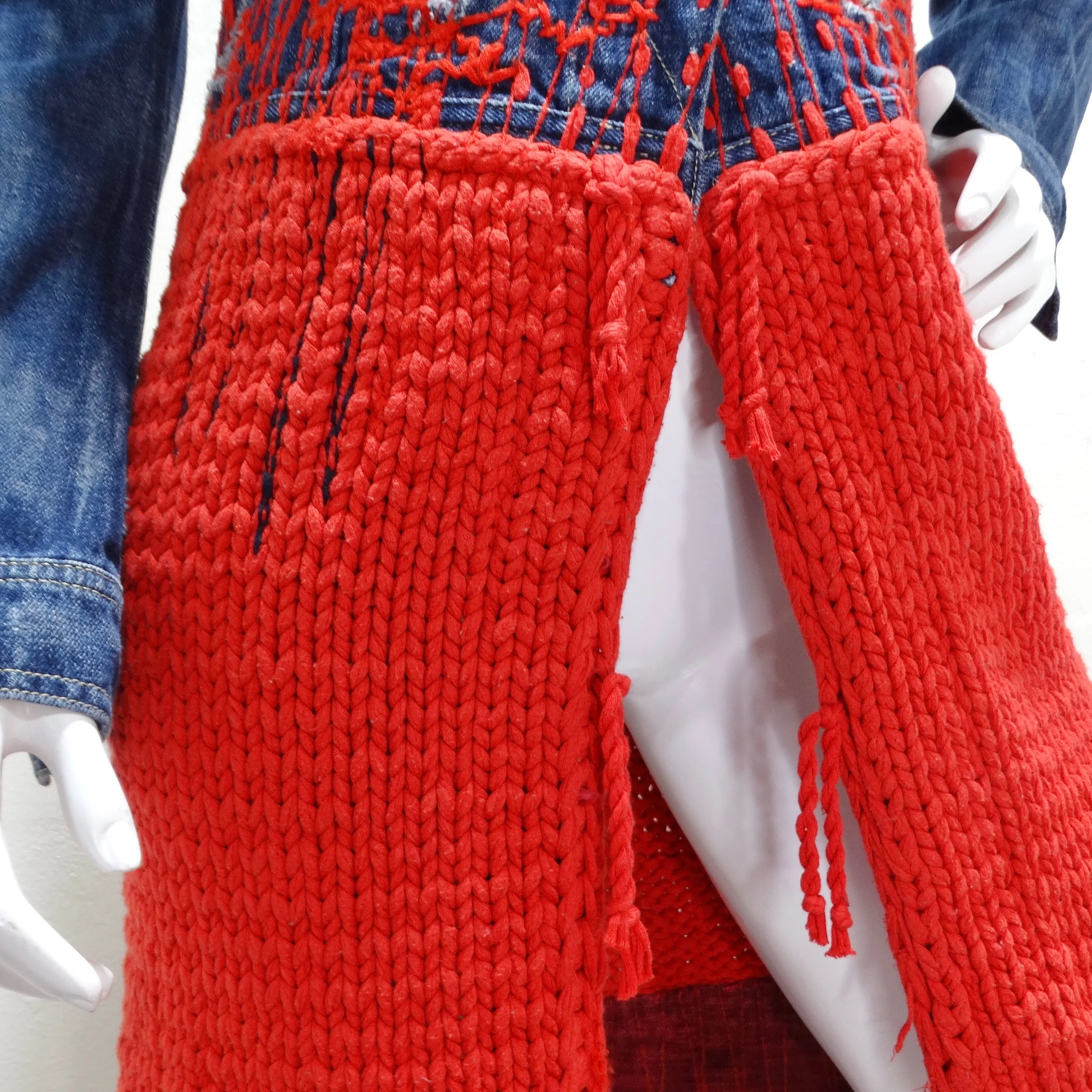 2000s Red Knit Denim Jacket