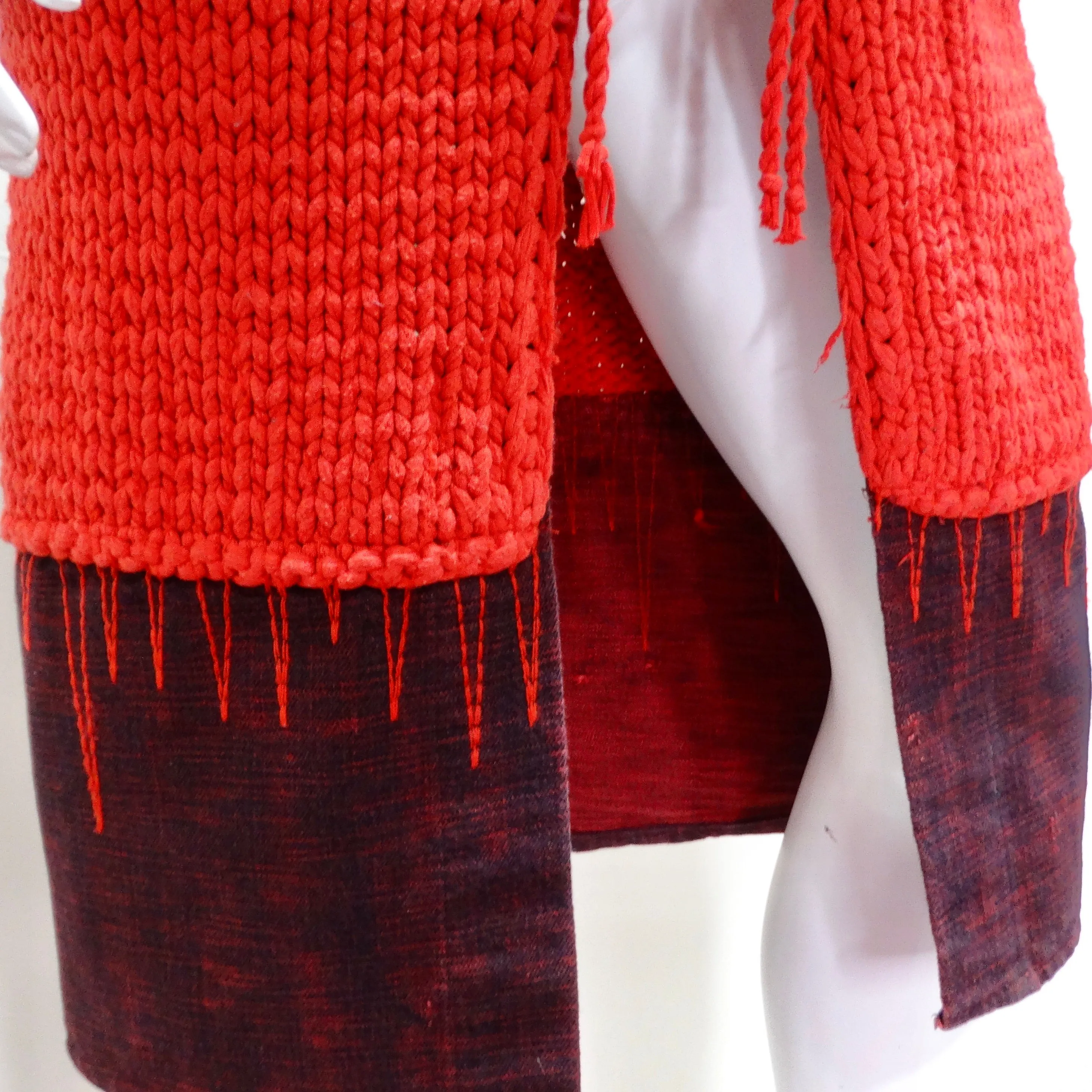 2000s Red Knit Denim Jacket