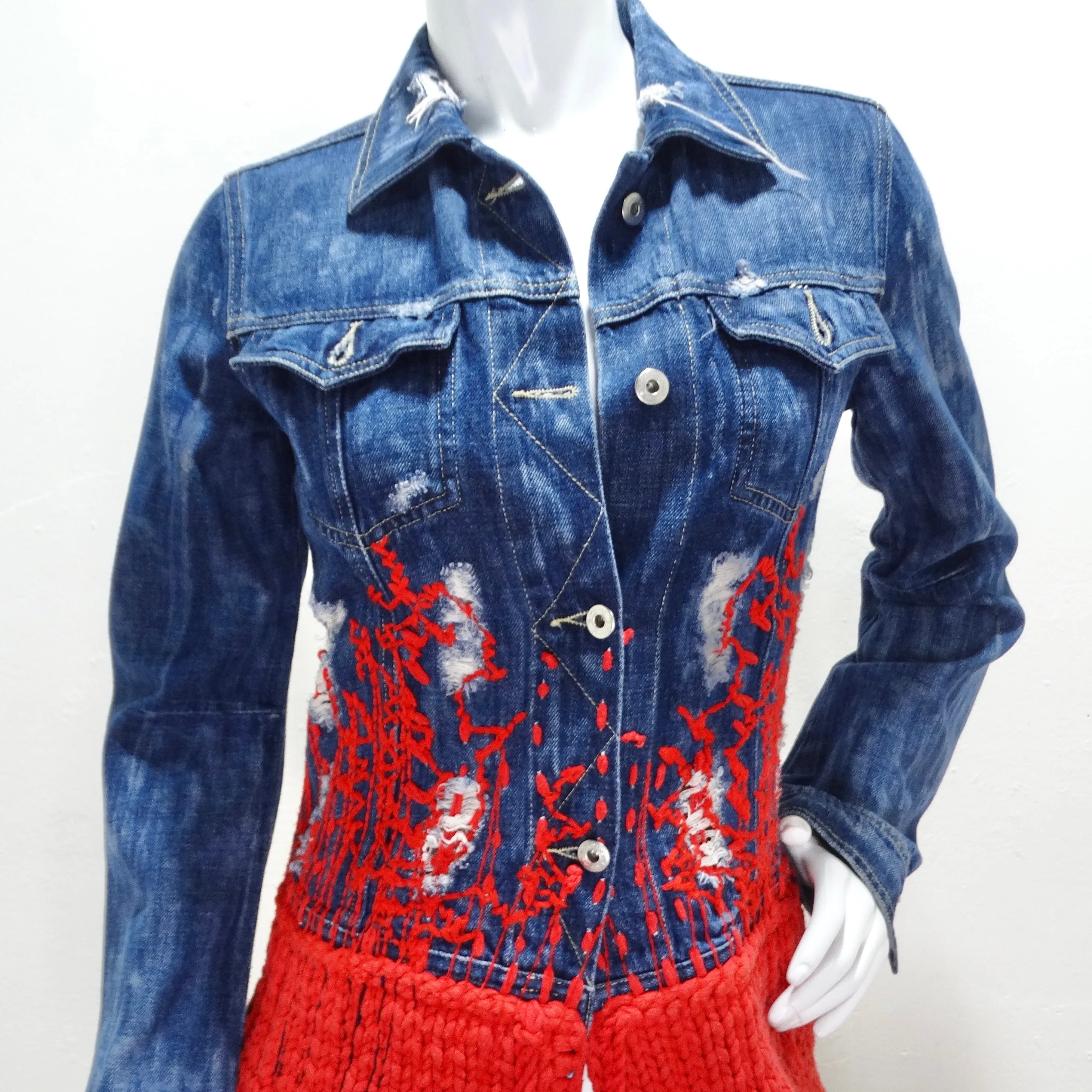 2000s Red Knit Denim Jacket