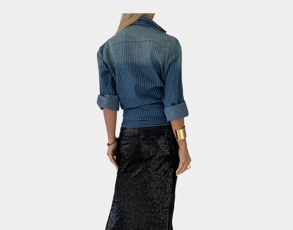 4. Denim Striped Jeweled Shirt - The St. Barth