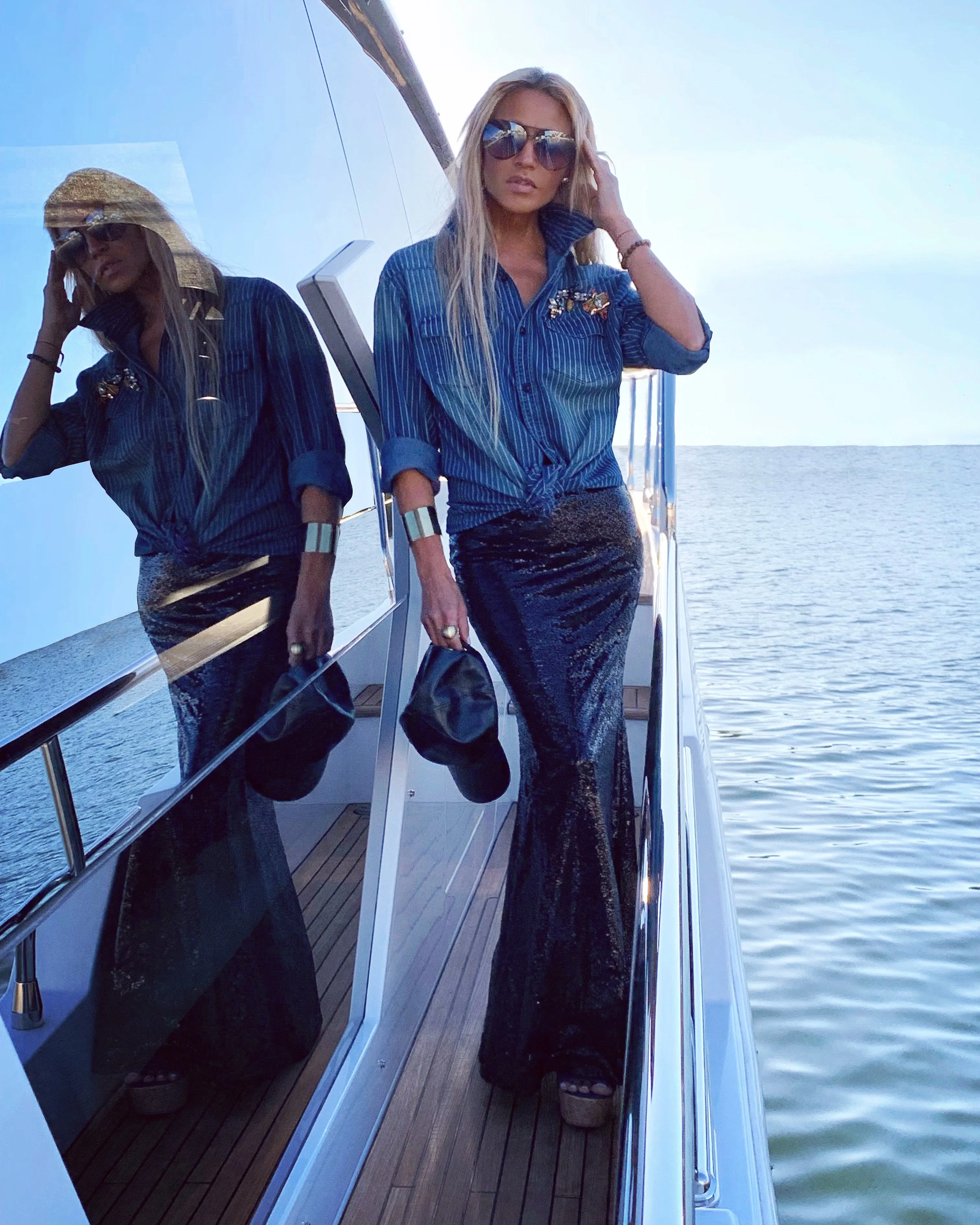 4. Denim Striped Jeweled Shirt - The St. Barth