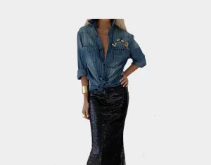 4. Denim Striped Jeweled Shirt - The St. Barth