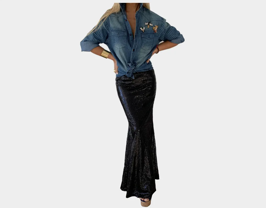 4. Denim Striped Jeweled Shirt - The St. Barth
