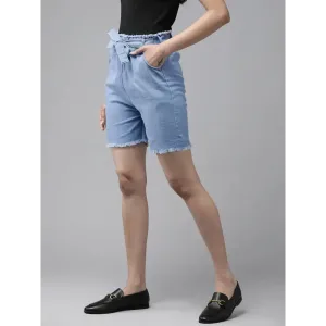 Aarika Women Blue Color Solid Denim Shorts
