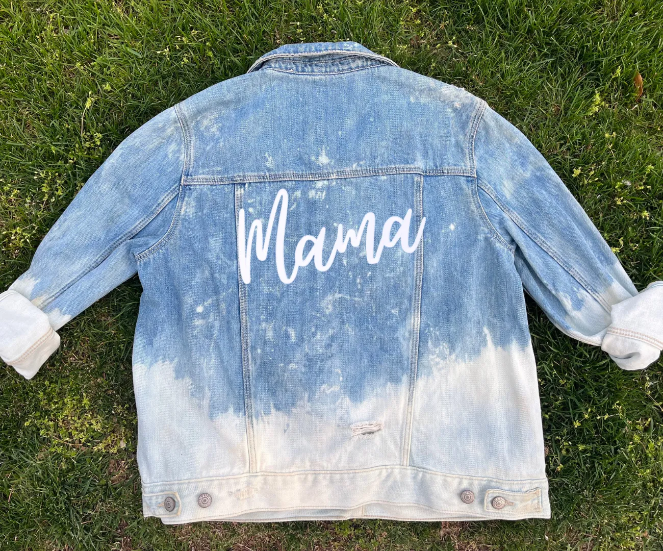 Adult Bleach Dye Denim Jacket - Mama