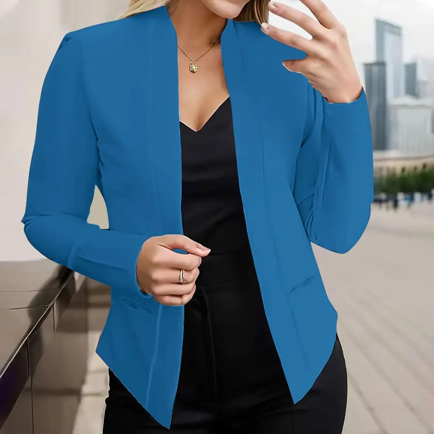 Blazers for Women Open Front Long Sleeve Slim Fit Short Blazer Work Office Suit Jackets Business Casual Outfits