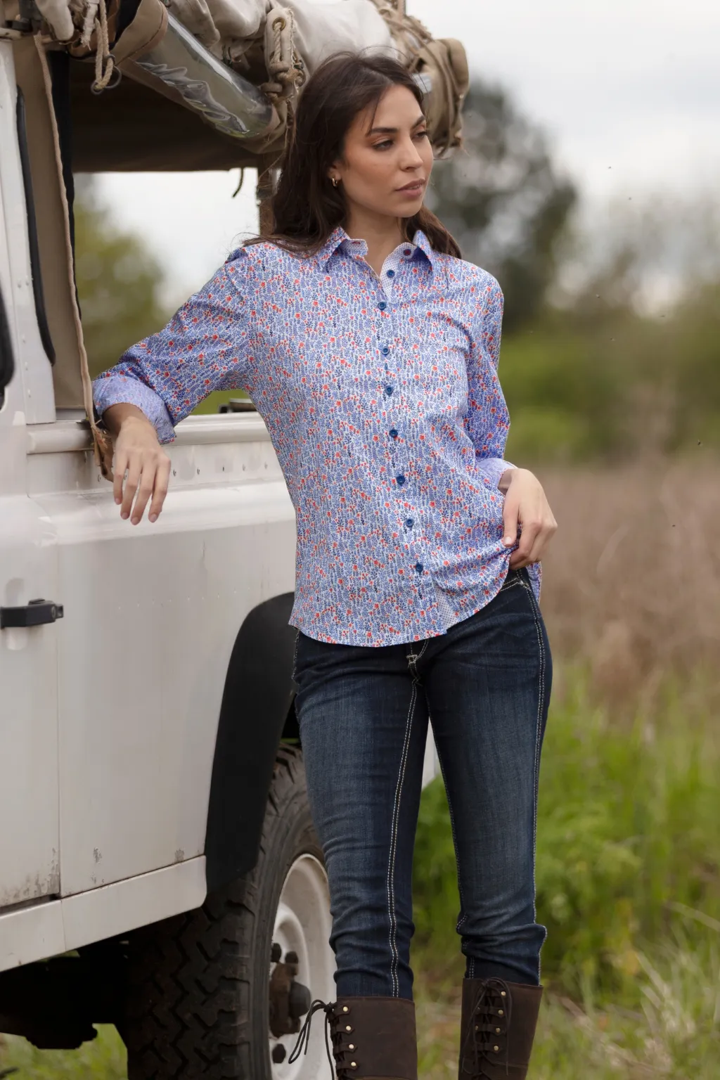 Blue and Red Stretchy Cotton Shirt