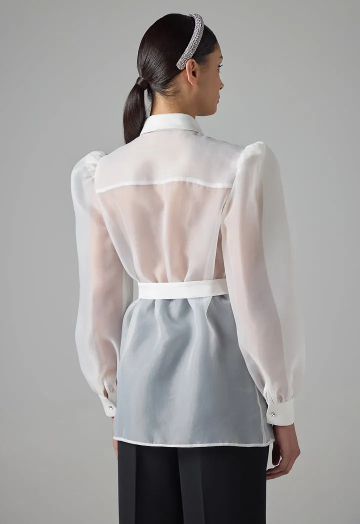 Choice Organza Details Crystal Embellished Shirt  Off White