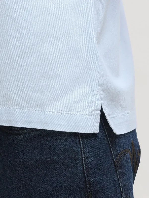 Cuban Collar Sky Blue Regular Fit Short Sleeve Shirt