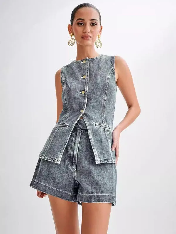 denim two pieces short & top