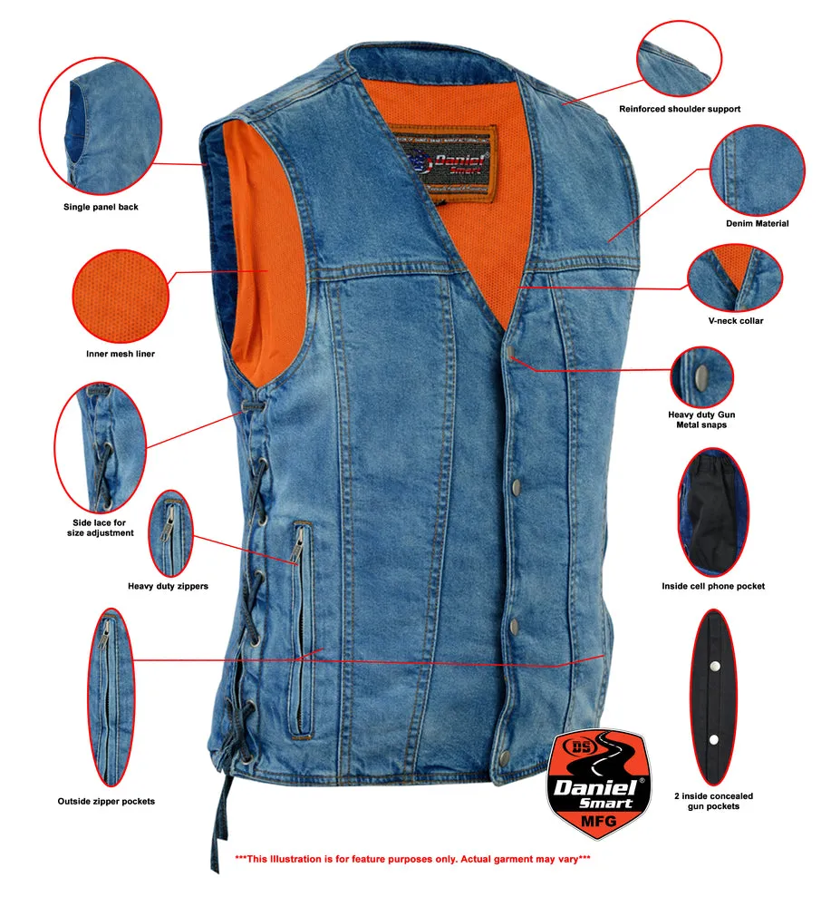 DM    Men's Single Back Panel Concealed Carry Denim Vest