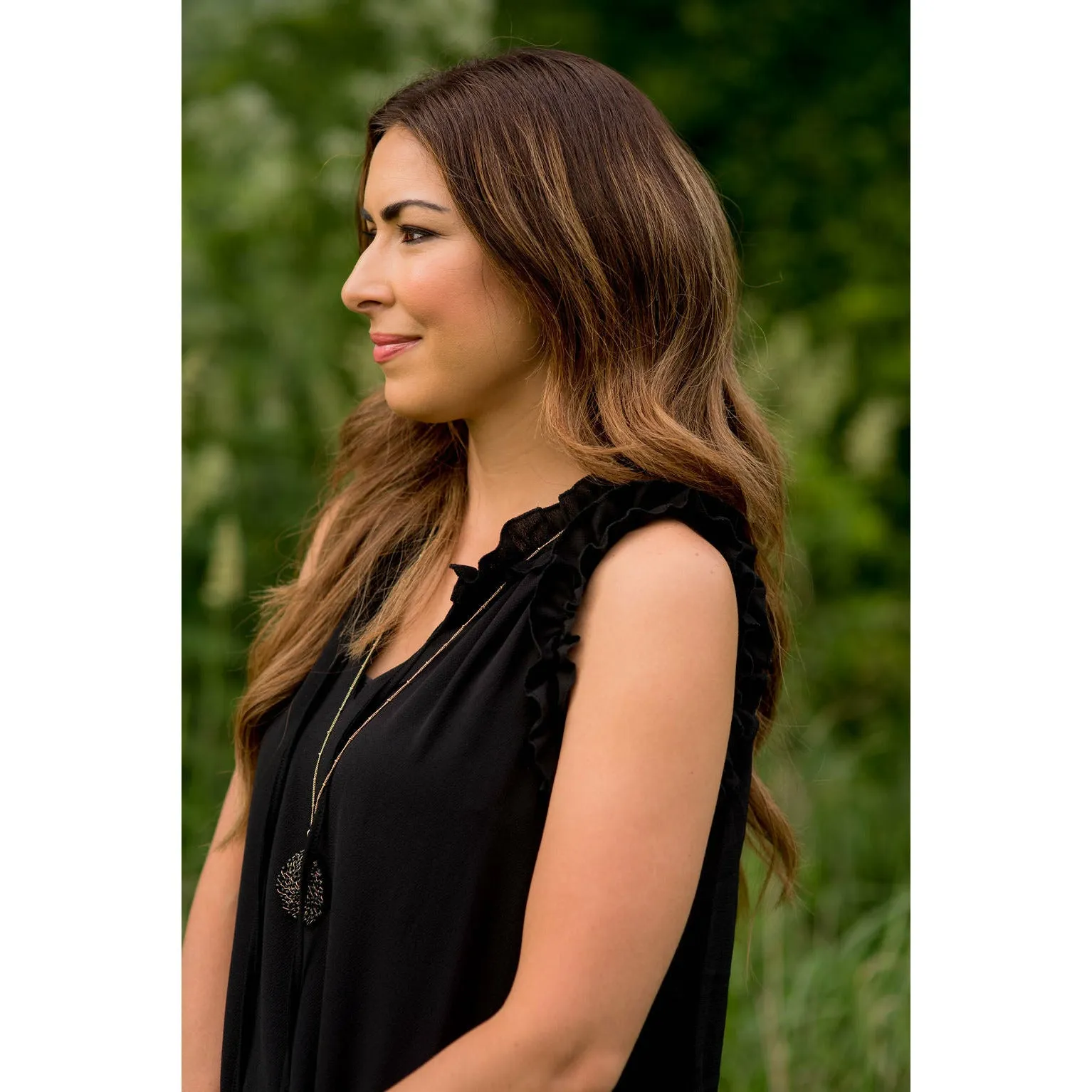 Double Ruffle Front Tie V Neck Tank Dress
