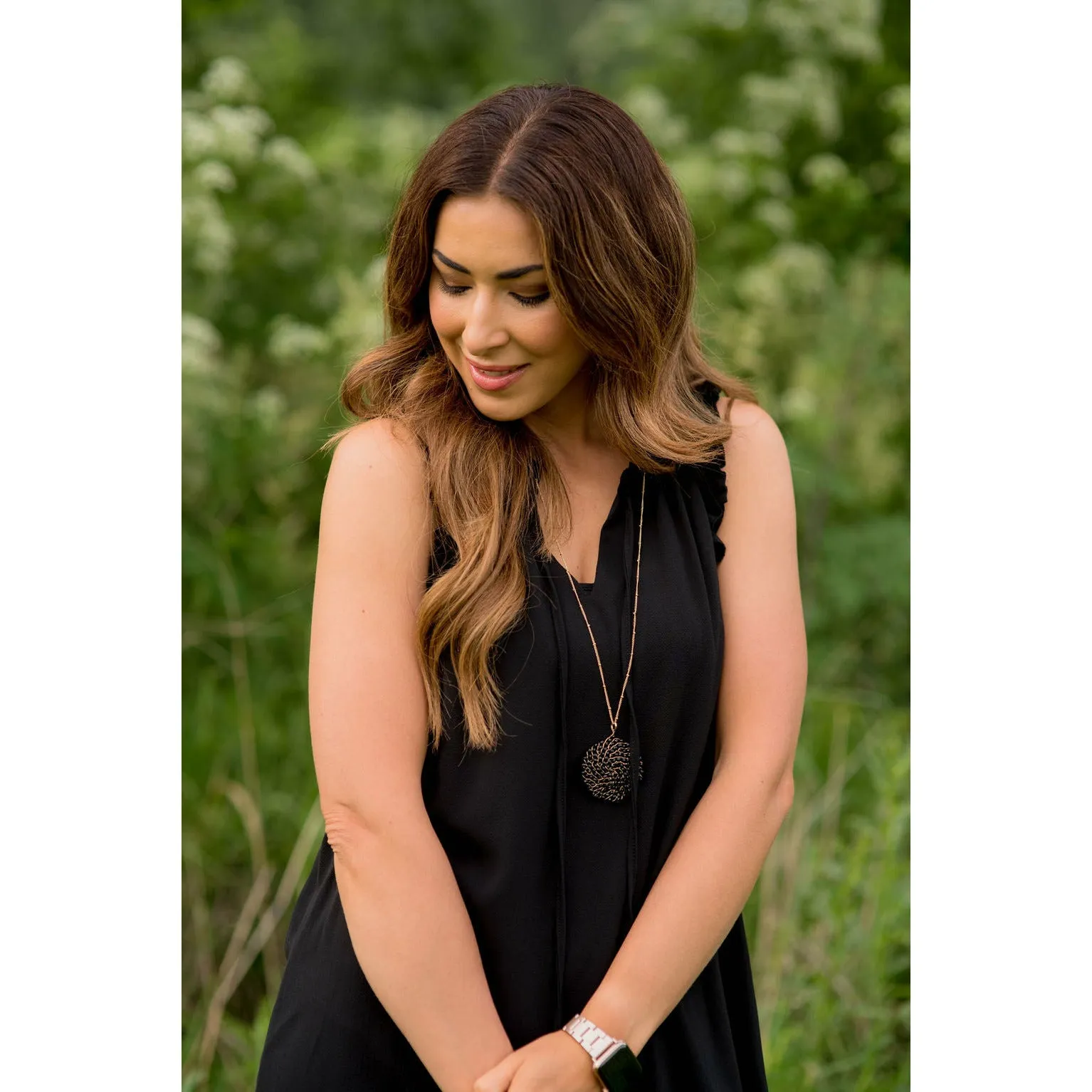 Double Ruffle Front Tie V Neck Tank Dress