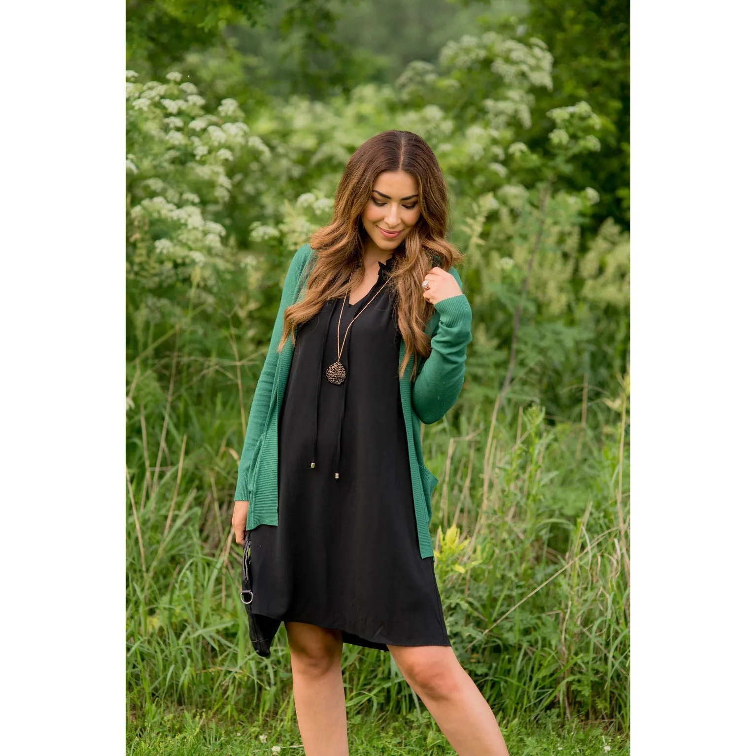 Double Ruffle Front Tie V Neck Tank Dress
