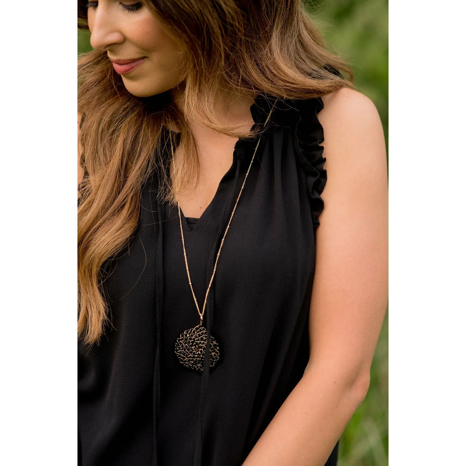 Double Ruffle Front Tie V Neck Tank Dress