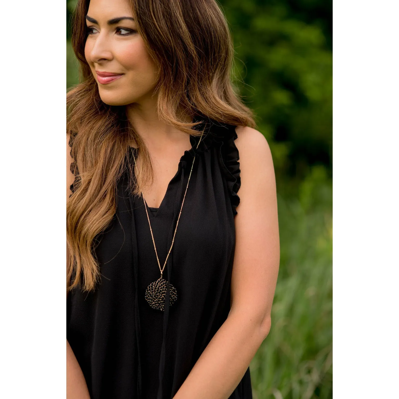 Double Ruffle Front Tie V Neck Tank Dress