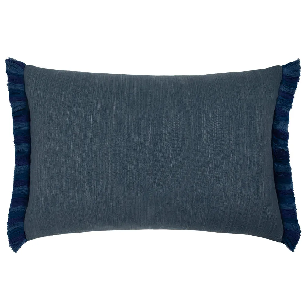 Elai Printed Ruche Fringe Cushion Denim