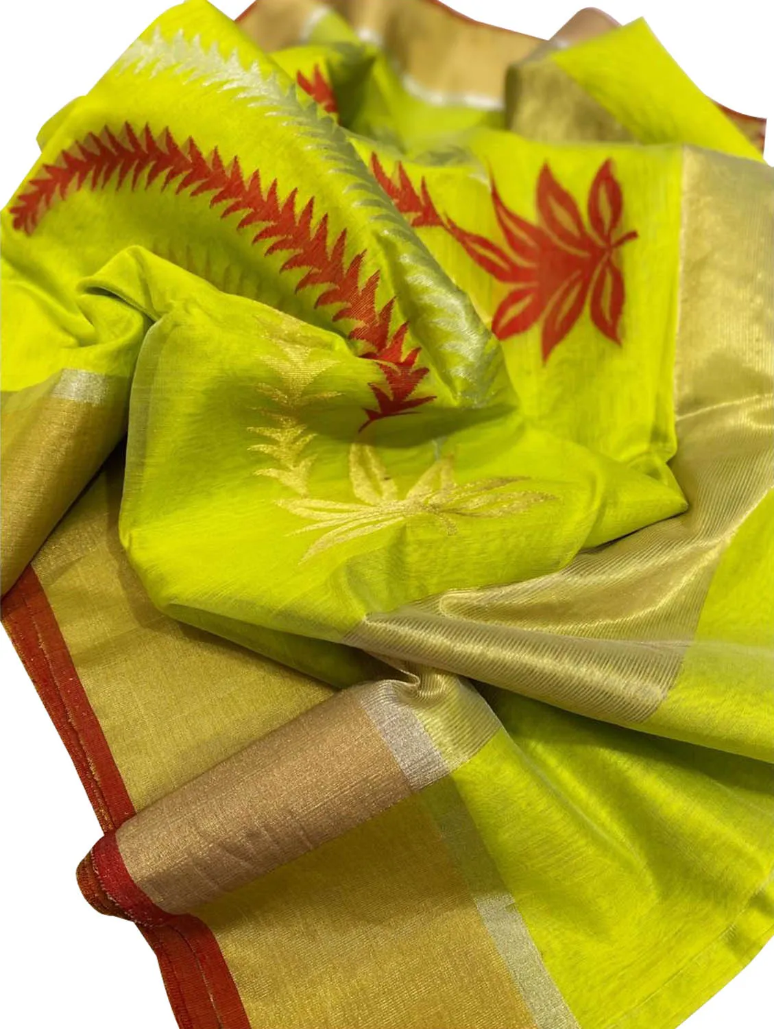Exquisite Green Chanderi Handloom Silk Saree: A Timeless Elegance