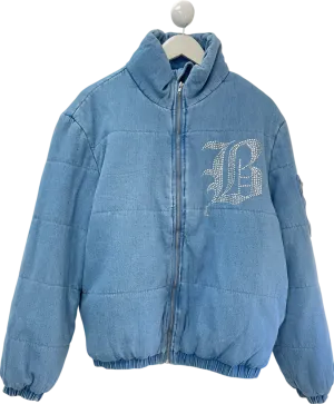 Fashion Nova Blue Brooklyn Bling Denim Puffer Jacket UK M