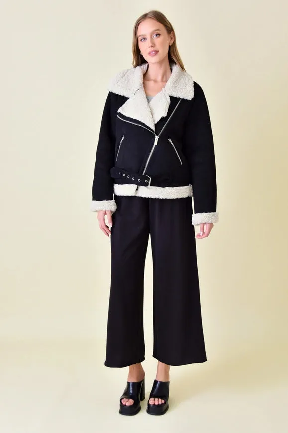 Faux Suede/Sherpa Moto Jacket
