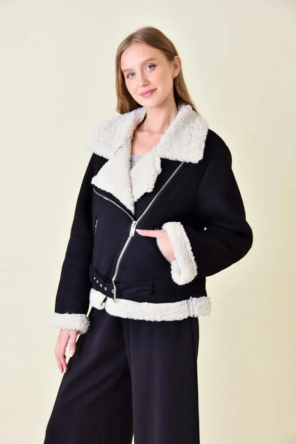 Faux Suede/Sherpa Moto Jacket