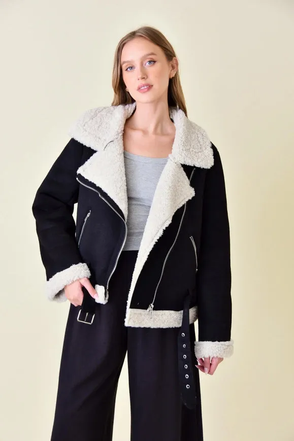 Faux Suede/Sherpa Moto Jacket