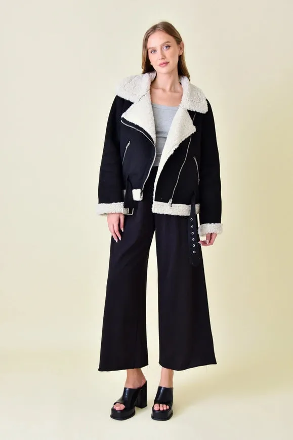 Faux Suede/Sherpa Moto Jacket