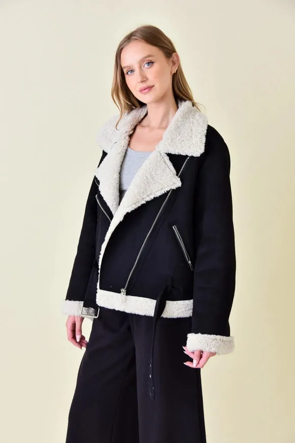 Faux Suede/Sherpa Moto Jacket