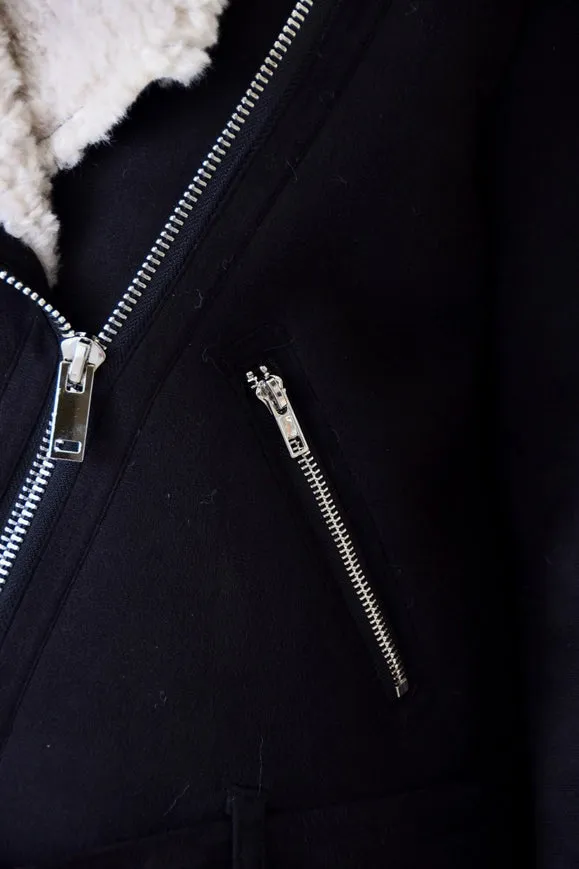 Faux Suede/Sherpa Moto Jacket