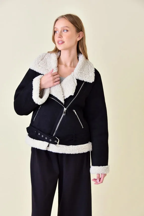 Faux Suede/Sherpa Moto Jacket