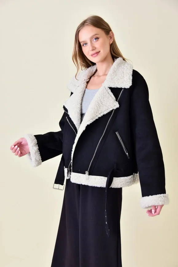 Faux Suede/Sherpa Moto Jacket