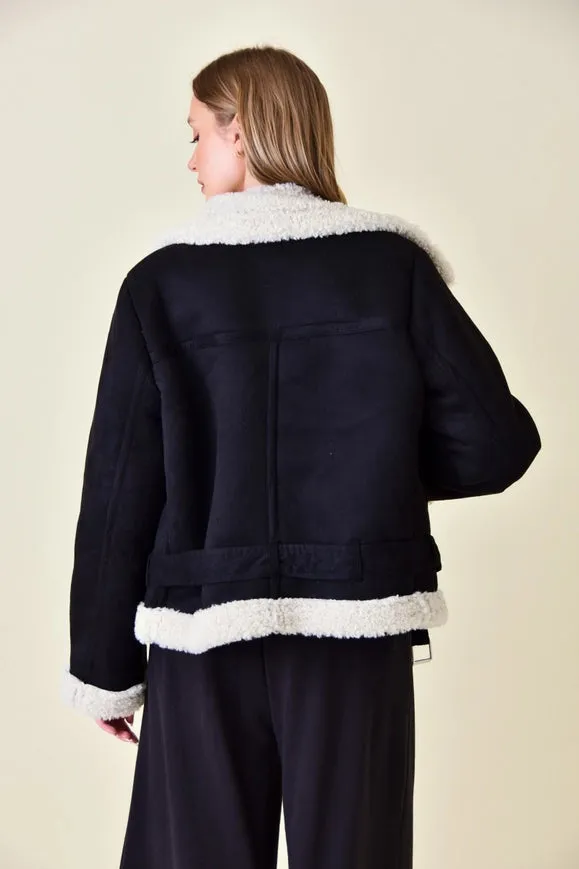 Faux Suede/Sherpa Moto Jacket