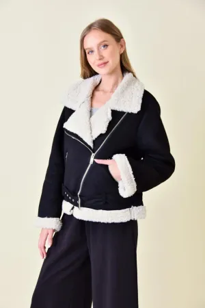Faux Suede/Sherpa Moto Jacket