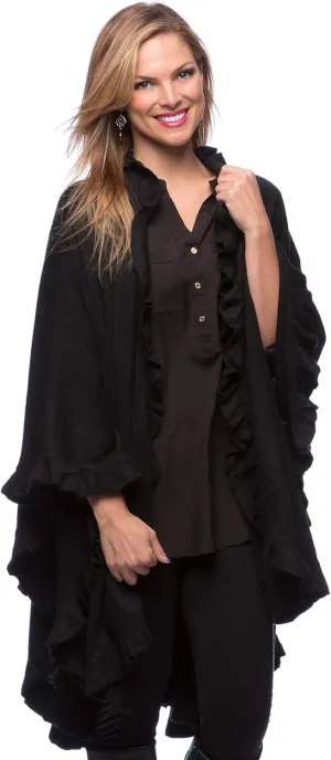 Fennco Styles Women's Ruffle Trim Knit Open Front Poncho Cape Shawl - Fall Wrap Jacket, Cozy and Stylish Layering Piece