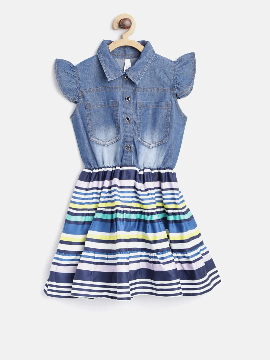 Gilr's Denim And Red Net Dress - StyleStone Kid