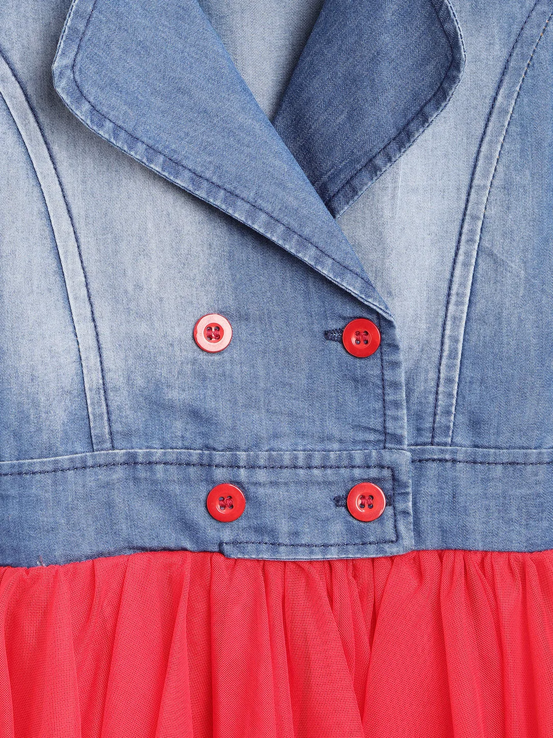 Gilr's Denim And Red Net Dress - StyleStone Kid