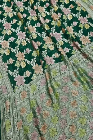 Green Banarasi Georgette Saree: Handloom Brush Dyed