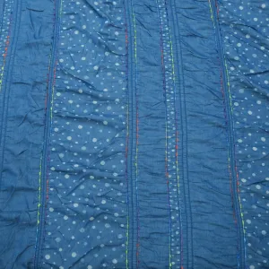 Indigo Blue with Polka Dots Embroidery Cotton Denim Fabric