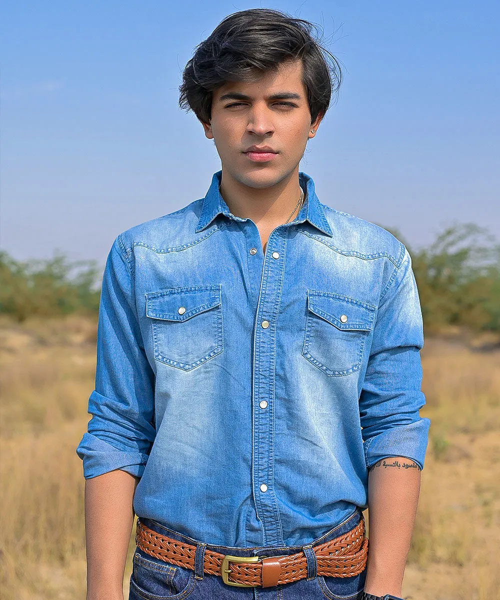 Light Blue White-Washed Denim Shirt Men | El Denim Vol. 1: Highway | Weave Wardrobe