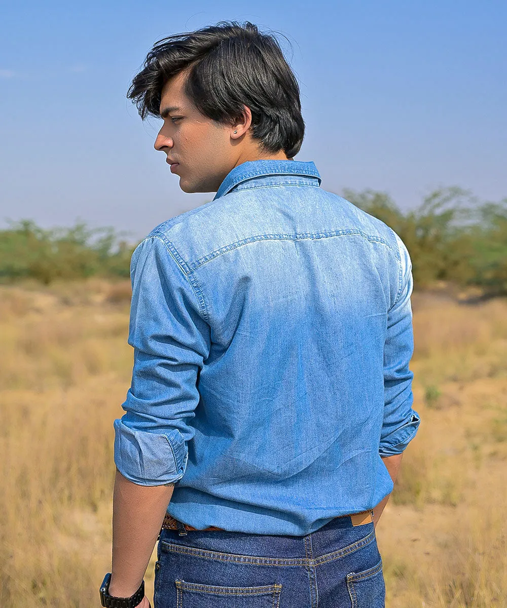 Light Blue White-Washed Denim Shirt Men | El Denim Vol. 1: Highway | Weave Wardrobe