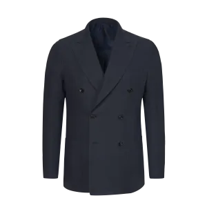 Linen Double-Breasted Jacket in Denim Blue