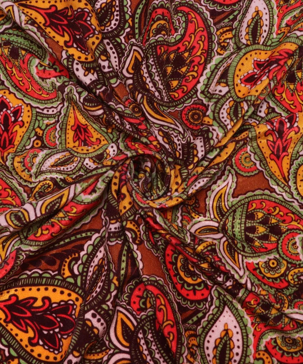 Multi Colour Paisley Print Digital Velvet Fabric