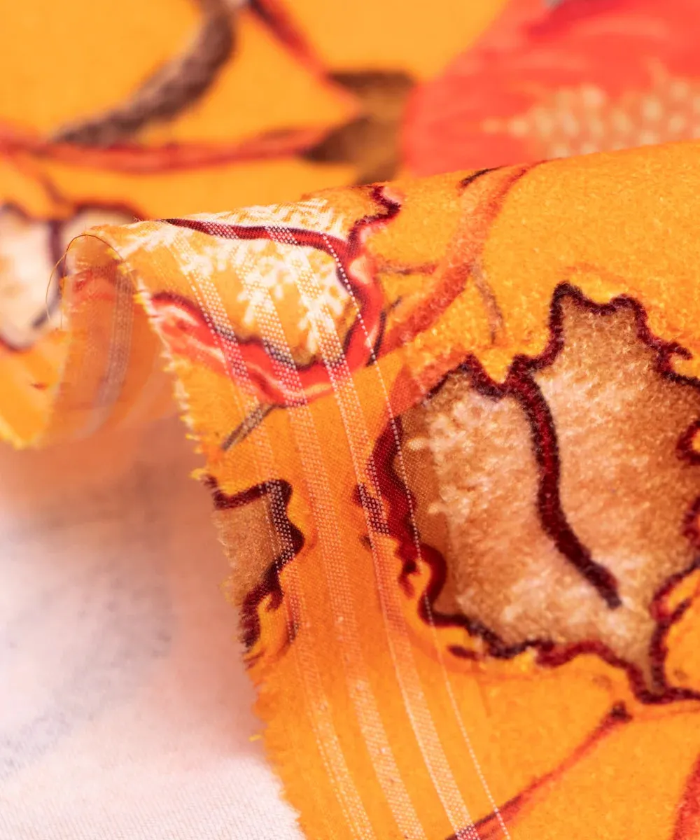Mustard Yellow Floral Digital Print Velvet Fabric