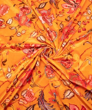 Mustard Yellow Floral Digital Print Velvet Fabric