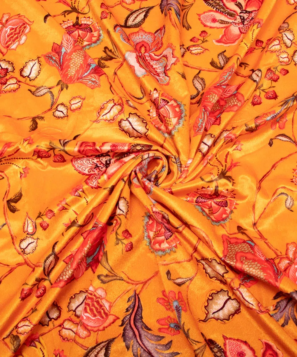 Mustard Yellow Floral Digital Print Velvet Fabric