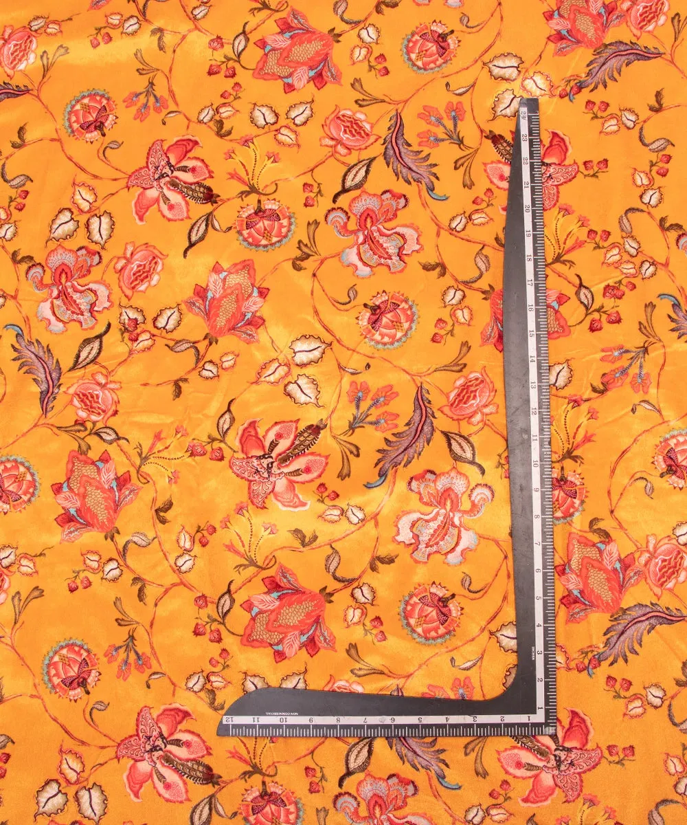 Mustard Yellow Floral Digital Print Velvet Fabric